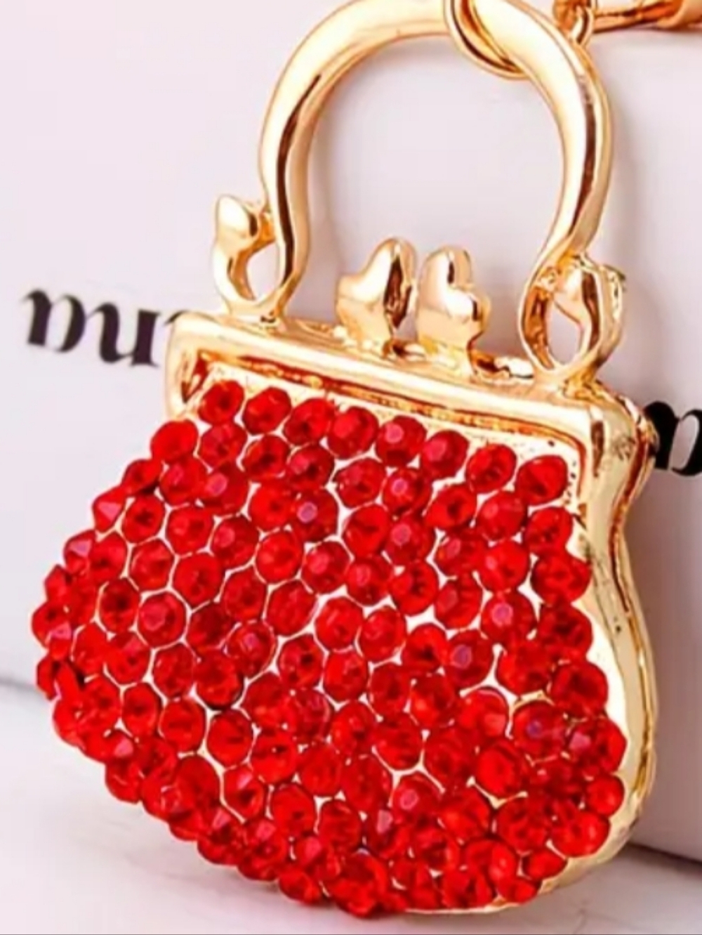 SOLD. Red Crystal Mini Purse Key & Card Holder Charm - Picture 6 of 8